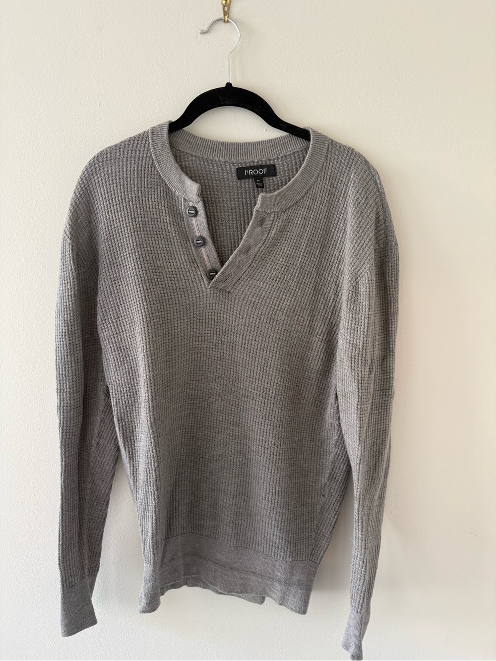 Gray Waffle-Knit Henley Sweater - Men's